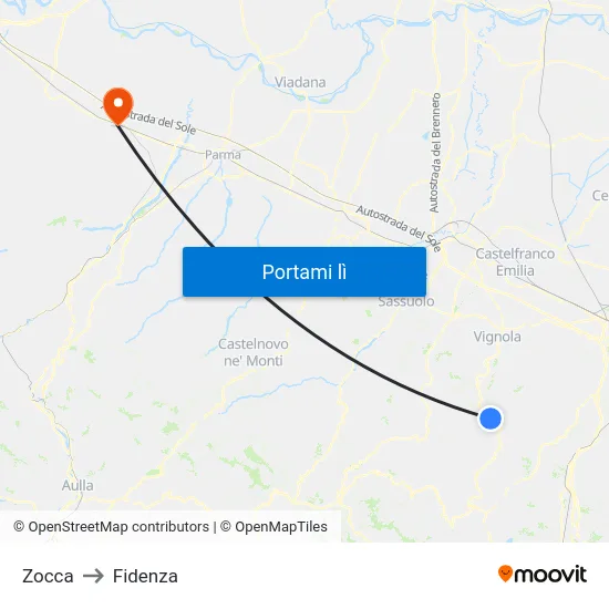 Zocca to Fidenza map