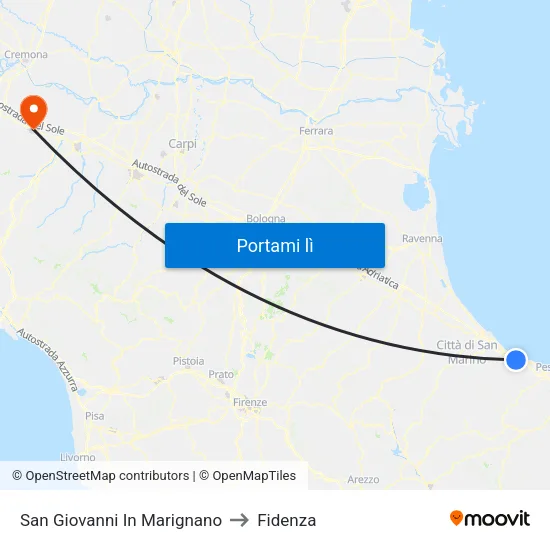 San Giovanni In Marignano to Fidenza map