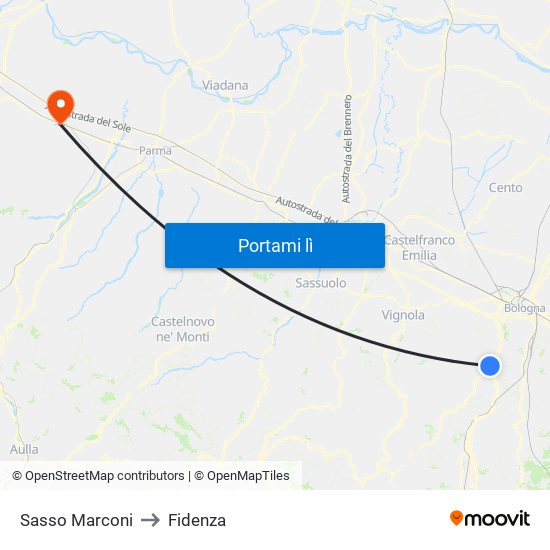 Sasso Marconi to Fidenza map