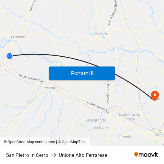 San Pietro In Cerro to Unione Alto Ferrarese map
