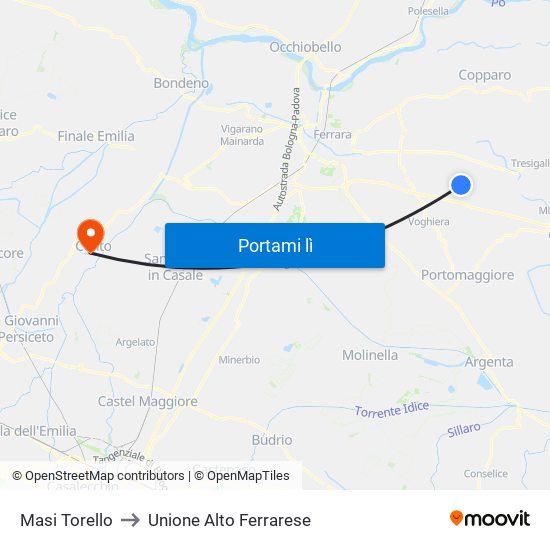 Masi Torello to Unione Alto Ferrarese map
