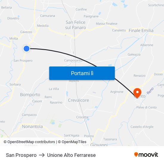 San Prospero to Unione Alto Ferrarese map