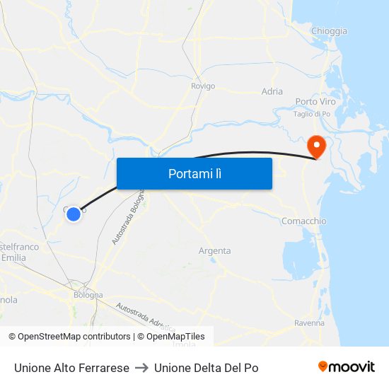 Unione Alto Ferrarese to Unione Delta Del Po map