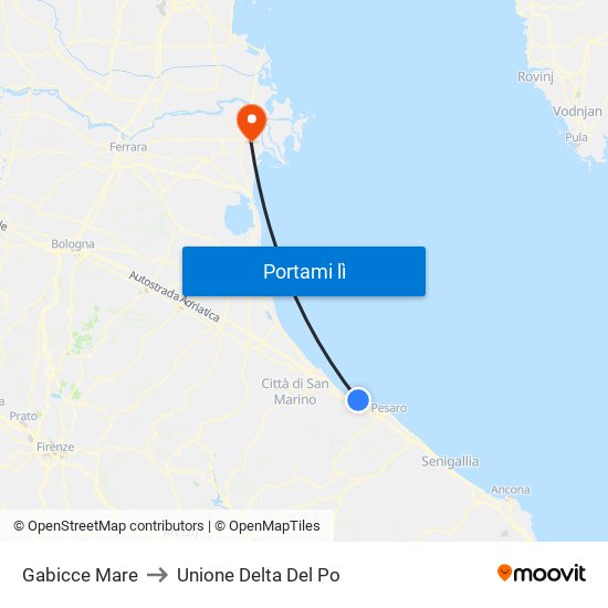 Gabicce Mare to Unione Delta Del Po map