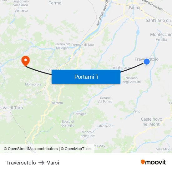 Traversetolo to Varsi map