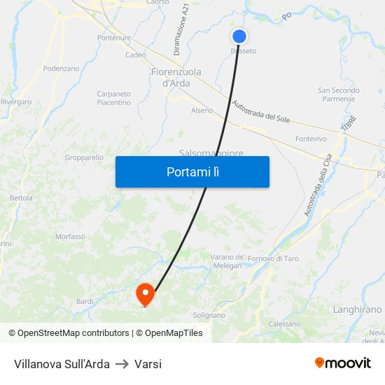 Villanova Sull'Arda to Varsi map