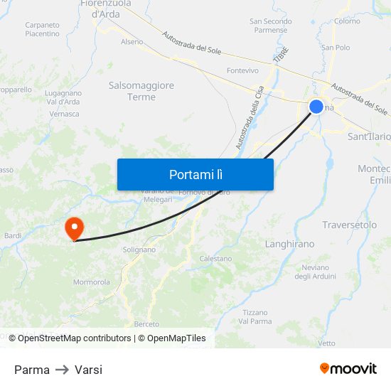 Parma to Varsi map