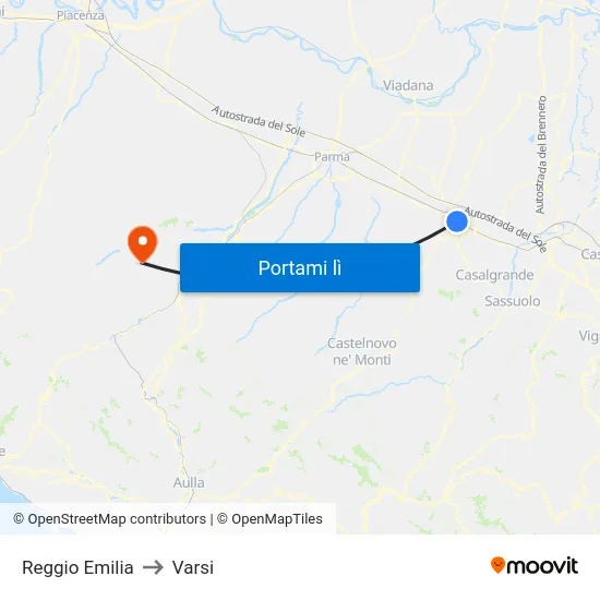 Reggio Emilia to Varsi map