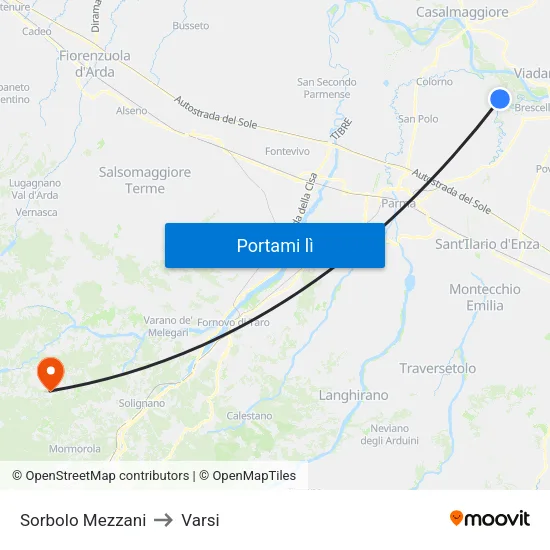 Sorbolo Mezzani to Varsi map