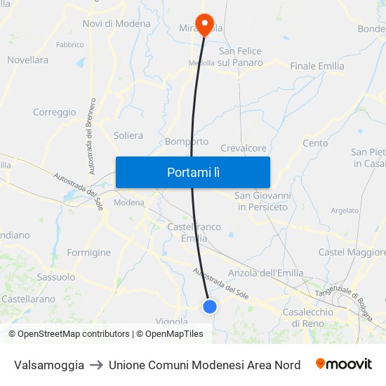 Valsamoggia to Unione Comuni Modenesi Area Nord map