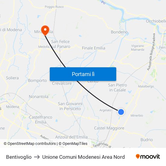 Bentivoglio to Unione Comuni Modenesi Area Nord map