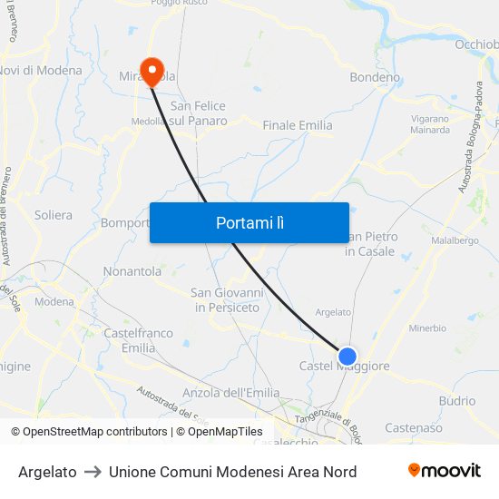 Argelato to Unione Comuni Modenesi Area Nord map