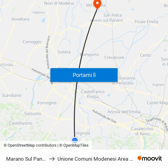 Marano Sul Panaro to Unione Comuni Modenesi Area Nord map