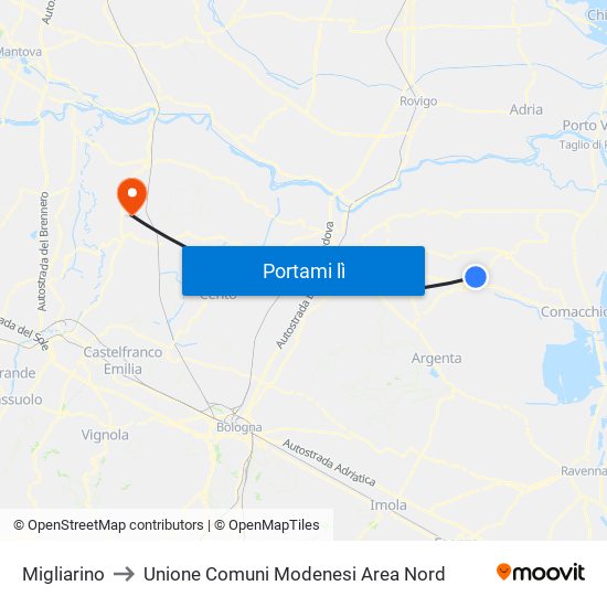 Migliarino to Unione Comuni Modenesi Area Nord map