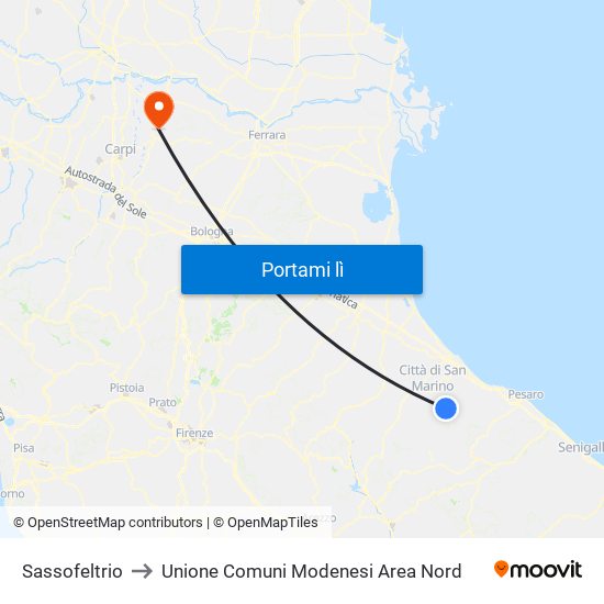 Sassofeltrio to Unione Comuni Modenesi Area Nord map