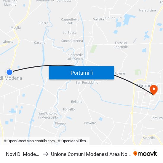 Novi Di Modena to Unione Comuni Modenesi Area Nord map