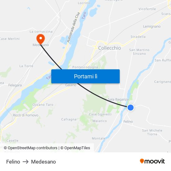 Felino to Medesano map