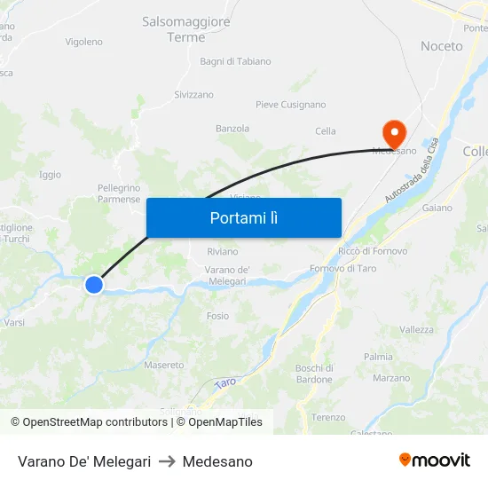 Varano De' Melegari to Medesano map