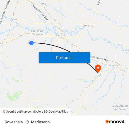 Rovescala to Medesano map