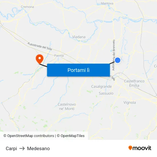 Carpi to Medesano map