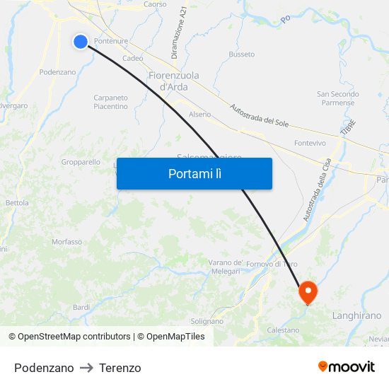 Podenzano to Terenzo map