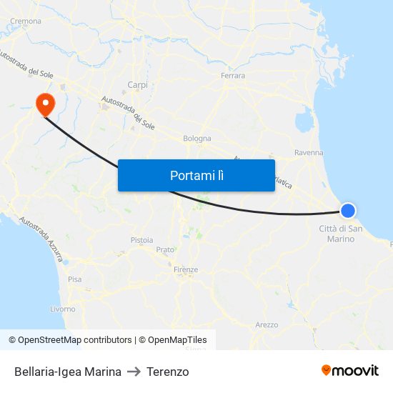 Bellaria-Igea Marina to Terenzo map