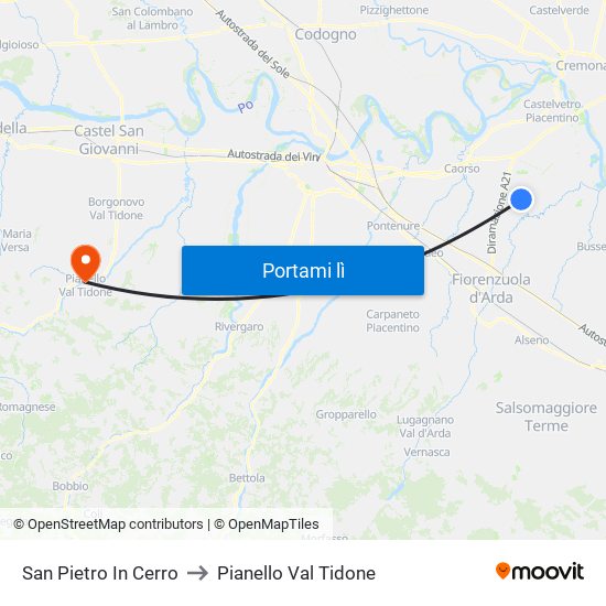 San Pietro In Cerro to Pianello Val Tidone map