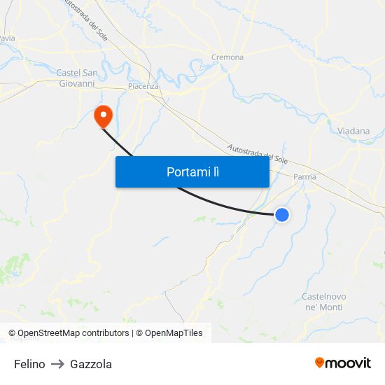 Felino to Gazzola map