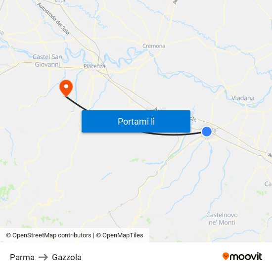 Parma to Gazzola map