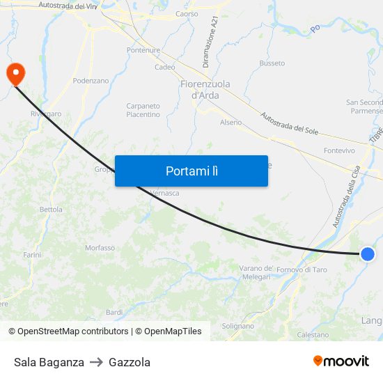 Sala Baganza to Gazzola map