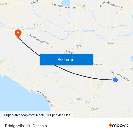 Brisighella to Gazzola map