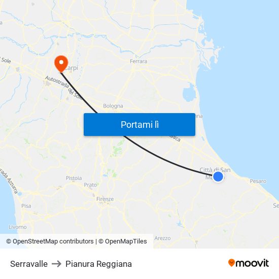 Serravalle to Pianura Reggiana map