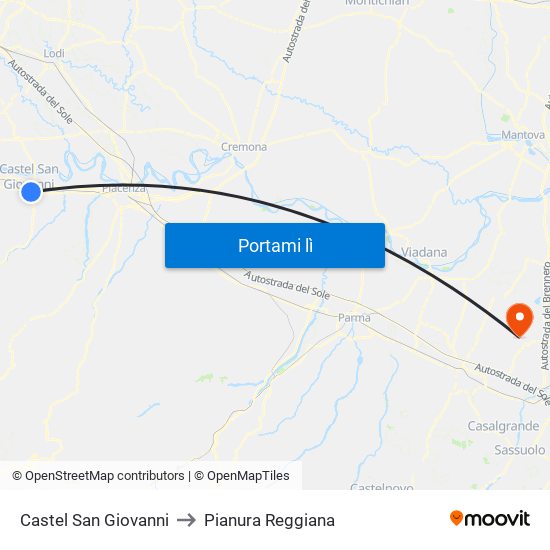 Castel San Giovanni to Pianura Reggiana map