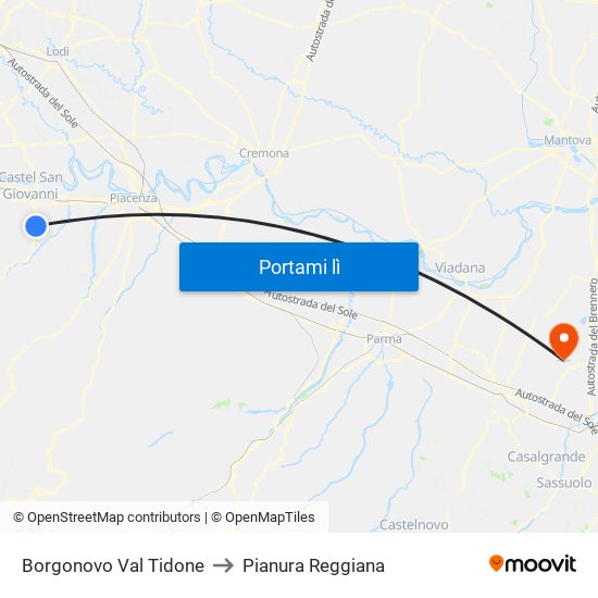 Borgonovo Val Tidone to Pianura Reggiana map