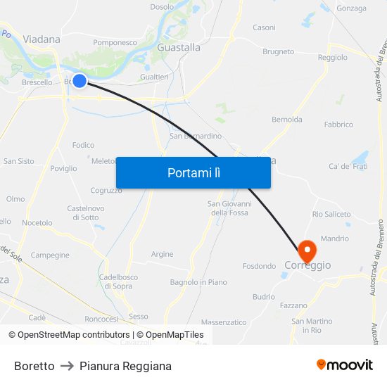 Boretto to Pianura Reggiana map