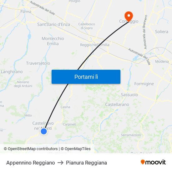 Appennino Reggiano to Pianura Reggiana map