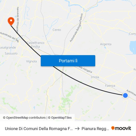 Unione Di Comuni Della Romagna Forlivese to Pianura Reggiana map