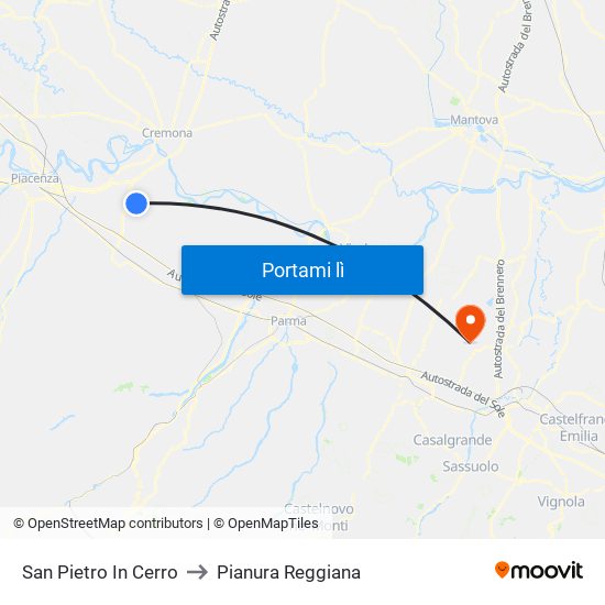 San Pietro In Cerro to Pianura Reggiana map