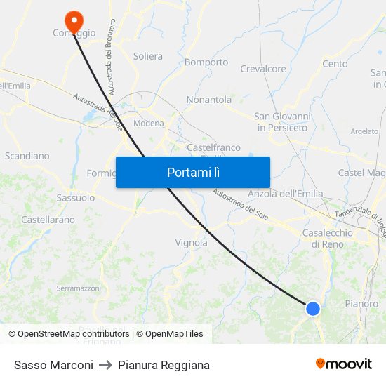 Sasso Marconi to Pianura Reggiana map