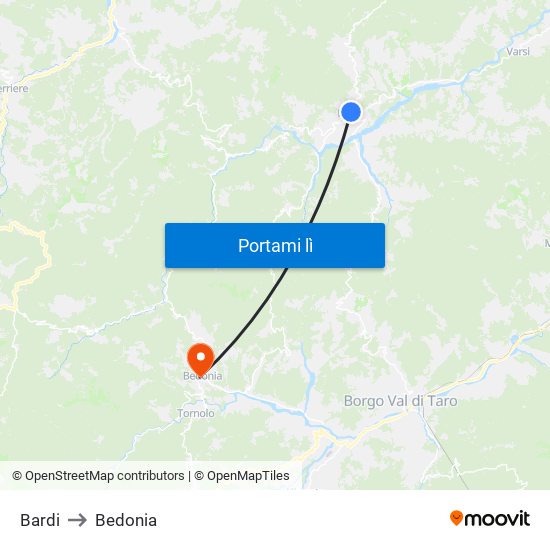 Bardi to Bedonia map