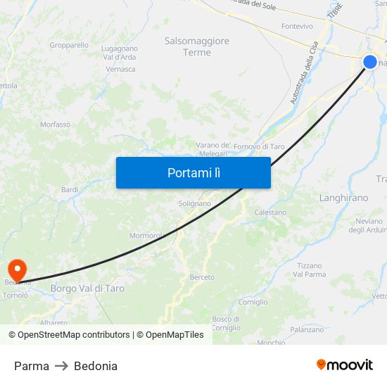 Parma to Bedonia map