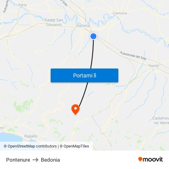 Pontenure to Bedonia map