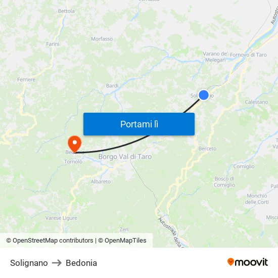 Solignano to Bedonia map