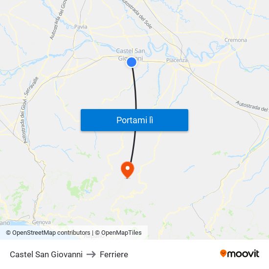 Castel San Giovanni to Ferriere map