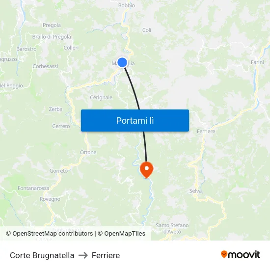 Corte Brugnatella to Ferriere map