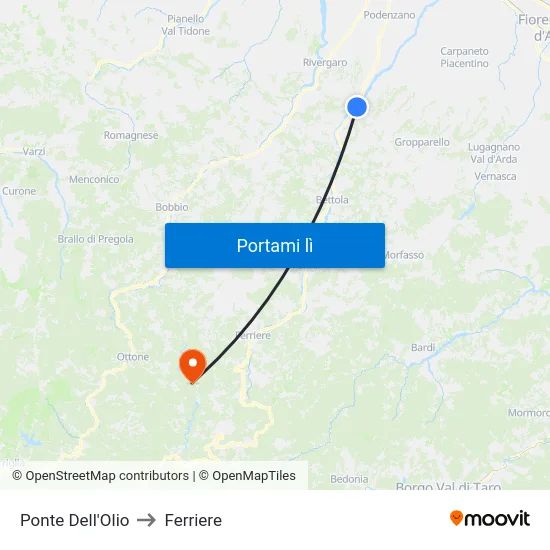 Ponte Dell'Olio to Ferriere map