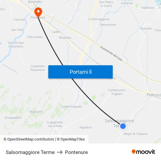 Salsomaggiore Terme to Pontenure map