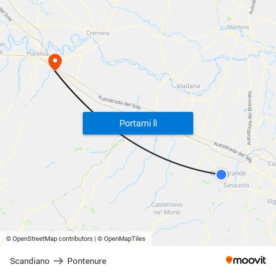 Scandiano to Pontenure map