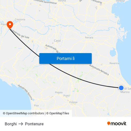 Borghi to Pontenure map