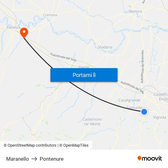 Maranello to Pontenure map